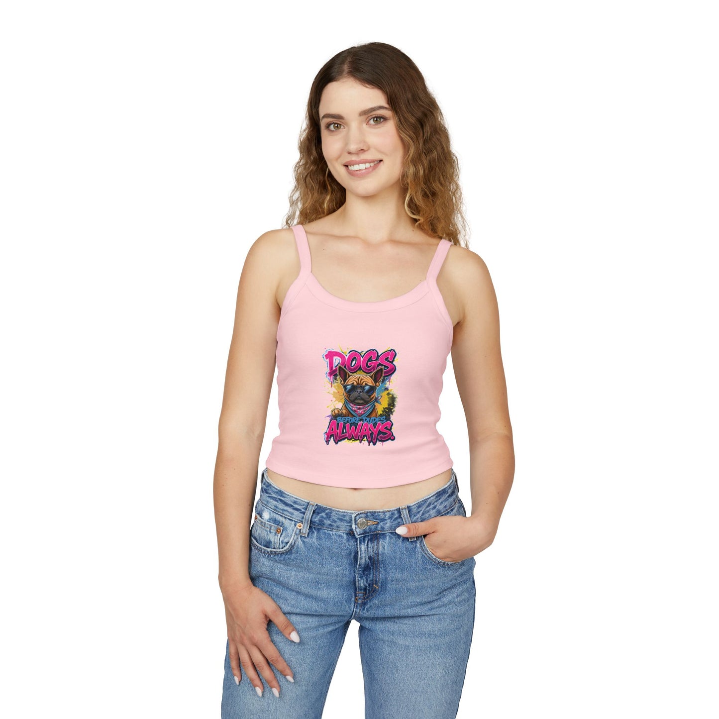 SillyBilly Wear | Woof Wear - "Dogs Before Dudes" Women's Spaghetti Strap Dog Lover Top