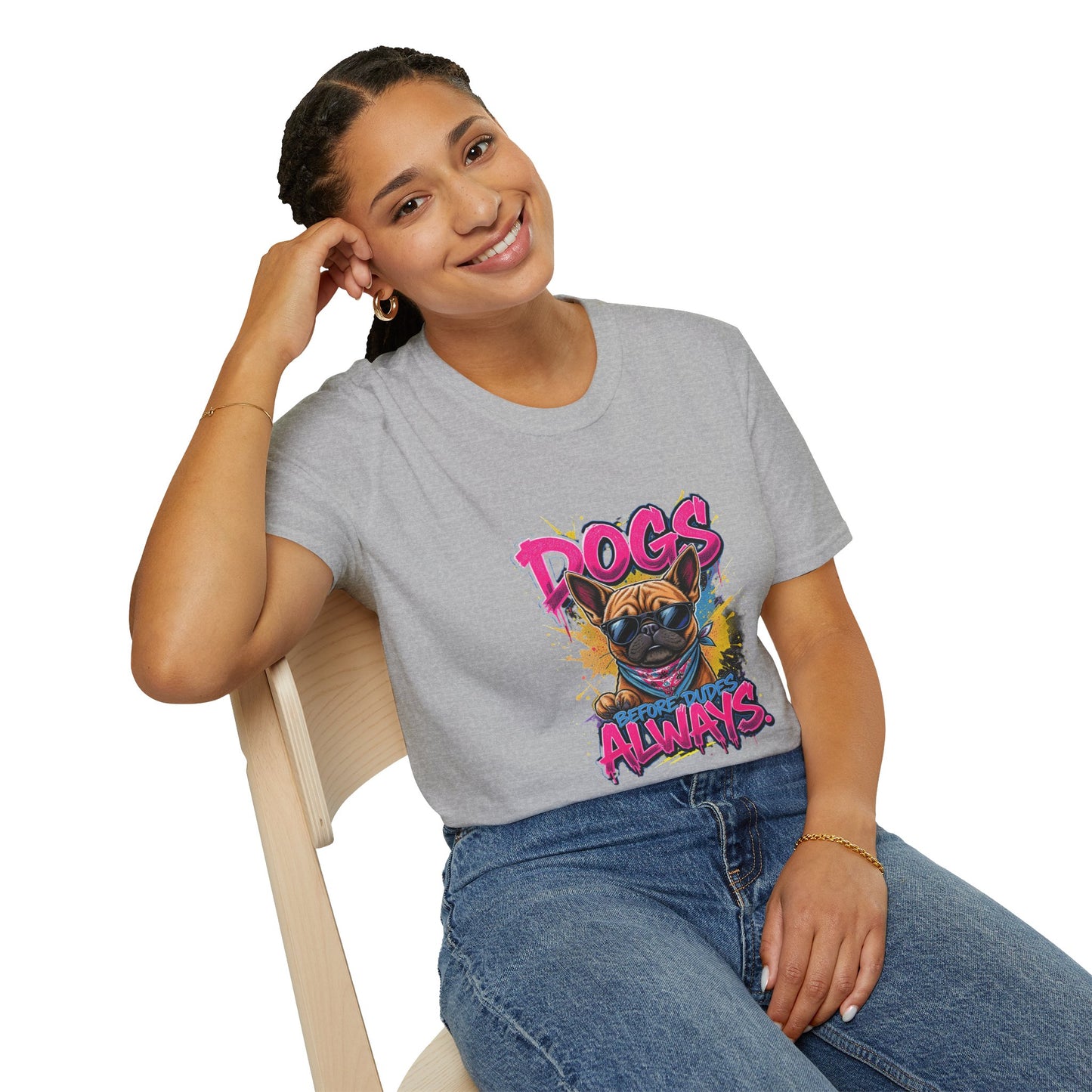 SillyBilly Wear | Woof Wear - "Dog Before Dudes" T-Shirt for Obsessed Dog Lovers